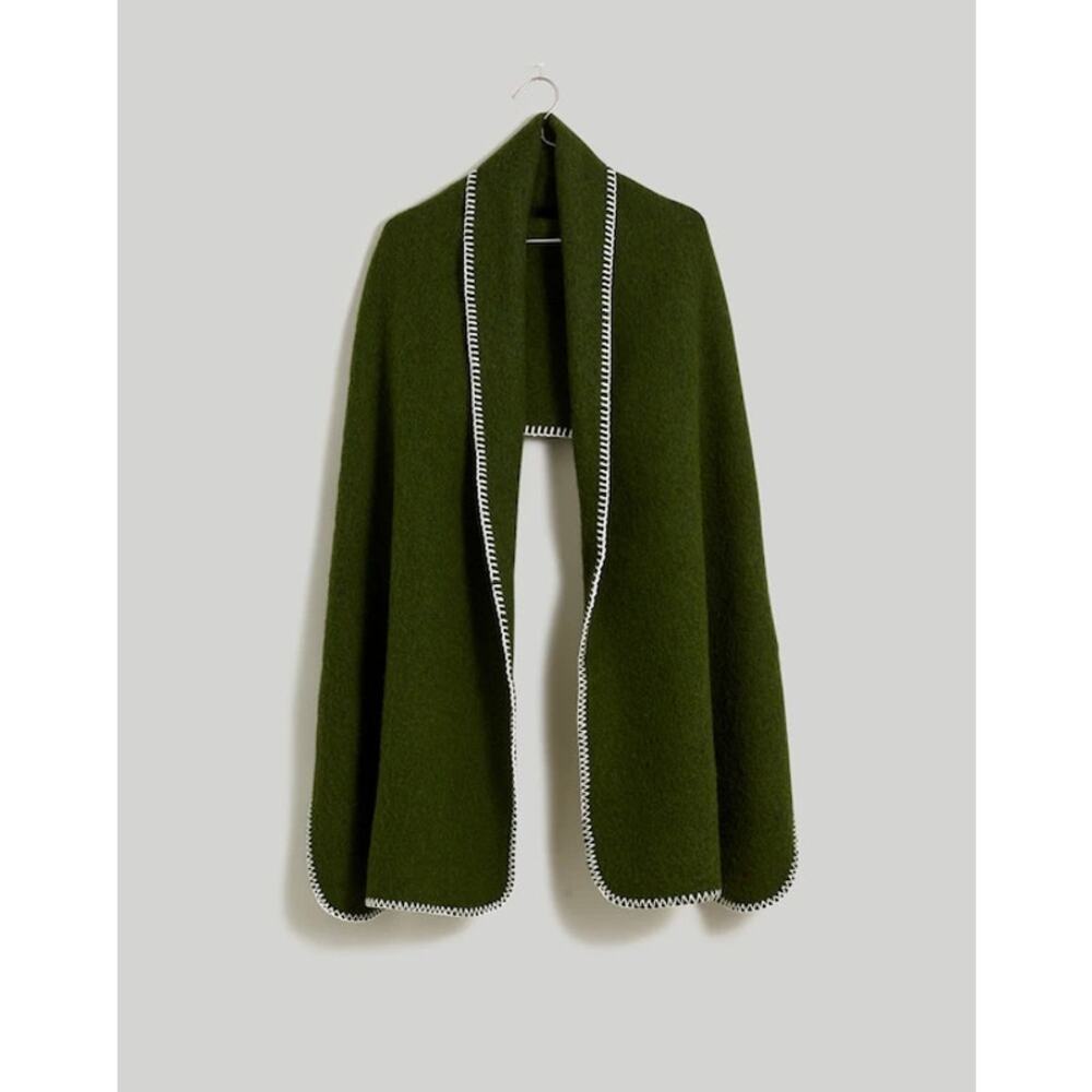 Madewell Olive Green Scarf with White Trim